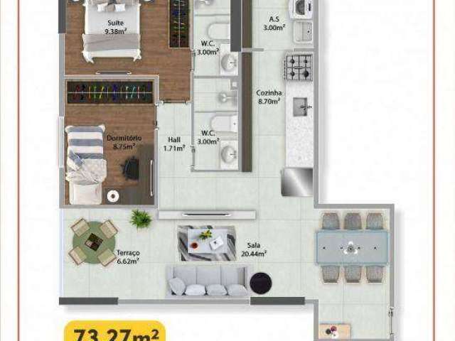 Apartamento com 2 dormitórios à venda, 73 m² por R$ 591.034,50 - Vila Guilhermina - Praia Grande/SP