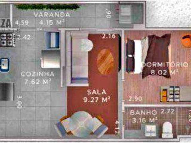 Apartamento com 1 dormitório à venda, 44 m² por R$ 295.000,00 - Boqueirão - Praia Grande/SP