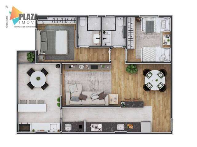 Apartamento com 2 dormitórios à venda, 73 m² por R$ 549.900,00 - Canto do Forte - Praia Grande/SP