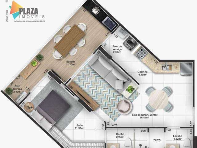 Apartamento com 1 dormitório à venda, 59 m² por R$ 455.000 - Vila Guilhermina - Praia Grande/SP