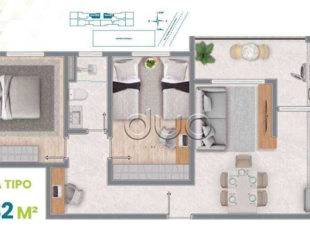 Apartamento com 2 dormitórios à venda, 55 m² por R$ 238.400,00 - Morumbi - Piracicaba/SP