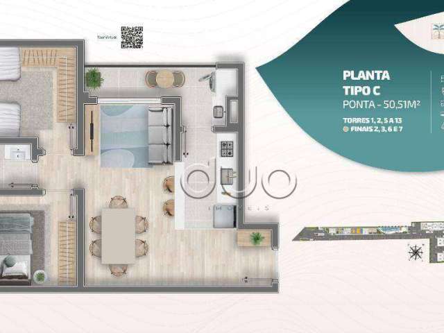 Apartamento com 2 dormitórios à venda, 50 m² por R$ 221.000,00 - Potiguar - Piracicaba/SP