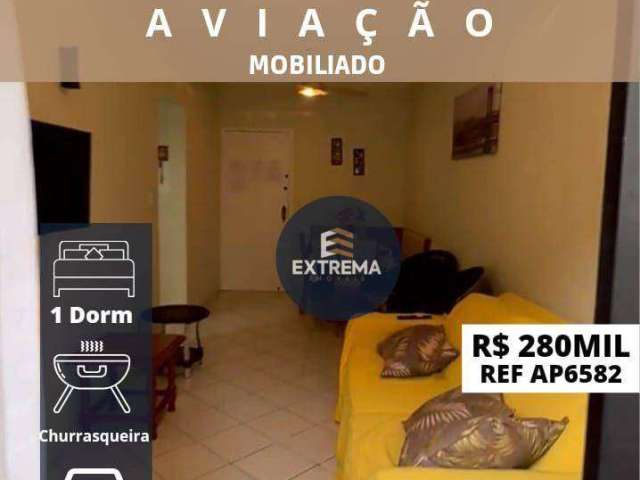 Apartamento com 1 dormitório 80m da praia , Mobiliado  à venda,  por R$ 280.000,00 - Aviação - Praia Grande/SP