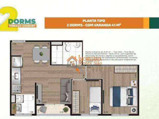 Apartamento com 2 dormitórios à venda, 41 m² por R$ 315.600,00 - Picanco - Guarulhos/SP