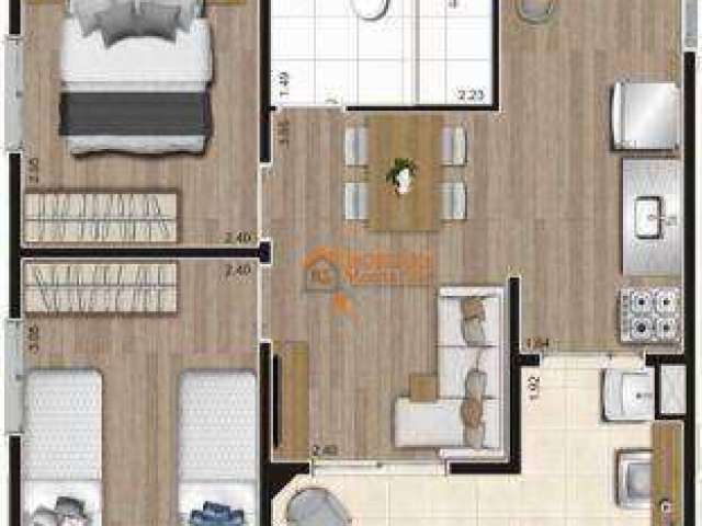 Apartamento com 2 dormitórios à venda, 44 m² por R$ 388.400,00 - Vila Antonieta - Guarulhos/SP