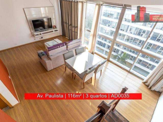 Apartamento duplex, 116 m², 3 dorms, sem vaga, Av. Paulista, 2584 - Bela Vista, Edifício Anchieta