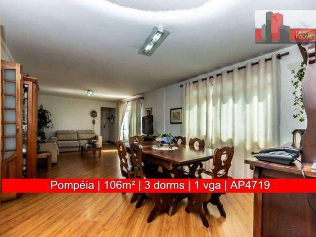 Apartamento de 106m², 3 quartos, 1 vaga, Av. Pompéia, 744 - Pompeia, Edifício Bella.