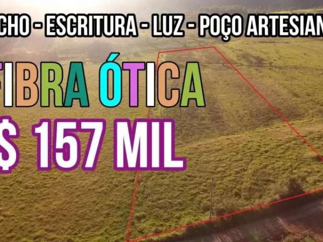 117290 chácara com riacho, fibra ótica, luz, escritura, poço artesiano, plana sem pedra