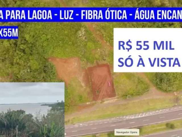 125827 chacrinha com linda vista para lagoa, água encanada, luz e fibra ótica frente para br 101