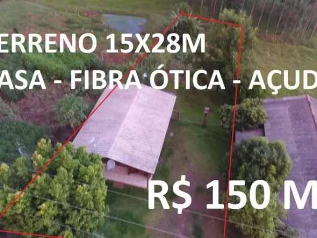 Chácrinha ou terreno rural 15x28m casa 2 quartos, açude, pomar, fibra ótica, égua encanada