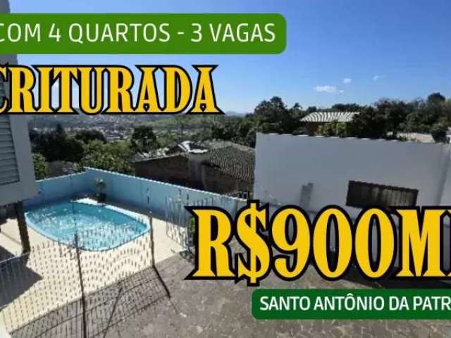 [601] casa escriturada em santo antônio da patrulha, com 4 quartos,piscina,jardim, cerca elétrica