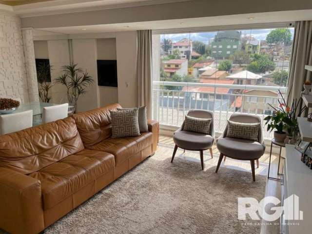 Apartamento100%  mobiliado, com 95m², 3 dormitórios sendo 1 suíte e 2 vagas no bairro Jardim Lindóia.&lt;BR&gt;&lt;BR&gt;Imóvel possui living para 2 ambientes decorado, com cortinas automatizadas, chu