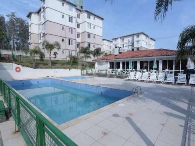 Apartamento 2 dormitórios, 1 banheiro, vaga de garagem, 43 m² privativos, infraestrutura composta por salão de festas, quiosque com churrasqueira, quadra poliesportiva, playground e piscinas adulto e 