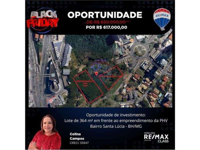 ÓTIMO INVESTIMENTO - Venda  - Terreno 364 m² - Bairro Santa Lúcia - BH/MG