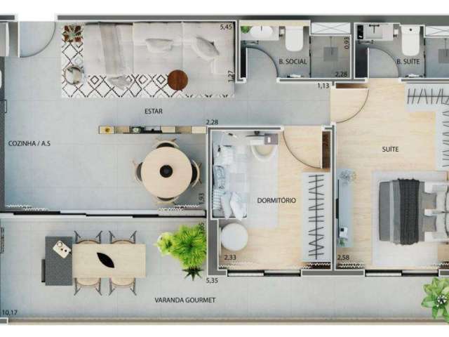 Excelente apartamento tipo  para venda com 2 quartos, 65m²