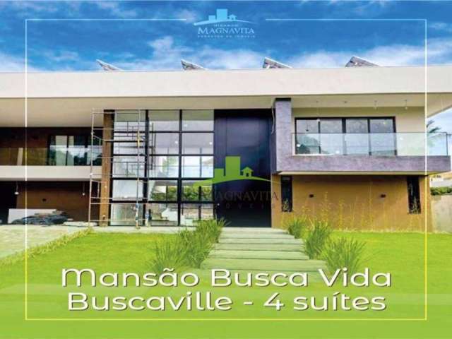 Mansão de luxo com 4 suítes em Busca Vida, 624m², energia solar e piscina. Padrão elevado e excelente localização. BUSCAVILLE!