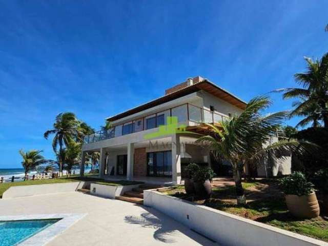 Casa alto padrão, frente mar em Busca Vida, 683m², 10 suítes, piscina, espaço gourmet, 6 vagas, imóvel exclusivo no litoral norte da Bahia