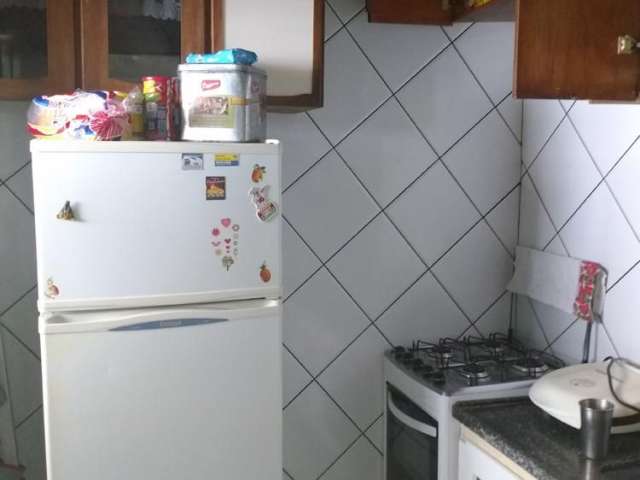 Apartamento aconchegante com sala, dormitório com armários, cozinha com armários, área de serviço com armário e sanitário com box.