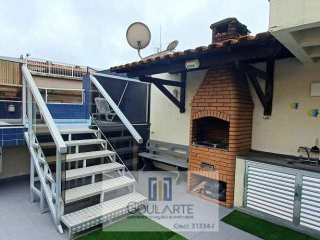 Apartamento cobertura duplex com 3dormitórios sendo 1 suíte + suíte de serviço, sacada gourmet, churrasqueira e piscina lado morro na praia da Enseada-Guarujá/SP.