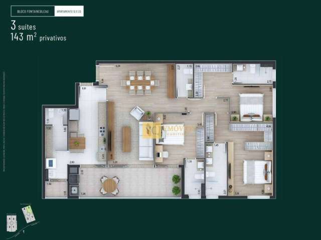 Apartamento com 3 dormitórios à venda, 143 m² por R$ 2.105.000,00 - Santo Inácio - Curitiba/PR