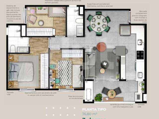 Apartamento com 3 quartos à venda na Avenida Wellman Galvão de França Rangel, 4100, Swiss Park, Campinas, 102 m2 por R$ 794.000