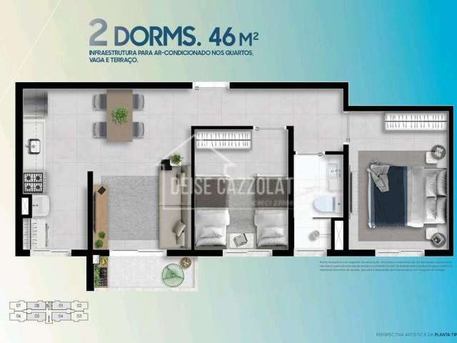 Venda Apartamento Padrão | AT 46m² | 2 Dorm | 1 Ban | 1 Vaga