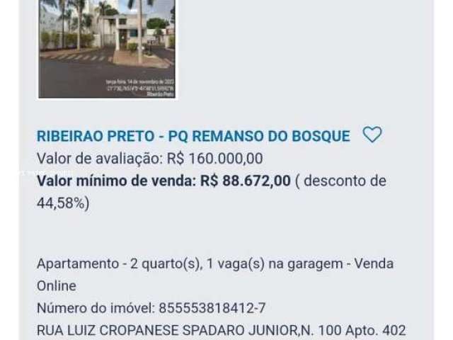 Apartamento para Venda em Ribeirão Preto, Conjunto Habitacional Sílvio Passalacqua, 2 dormitórios, 1 banheiro, 1 vaga