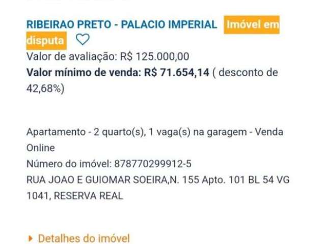 Apartamento para Venda em Ribeirão Preto, Reserva Real, 2 dormitórios, 1 banheiro, 1 vaga