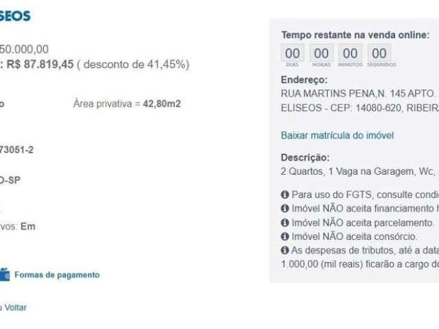 Apartamento para Venda em Ribeirão Preto, Campos Elíseos, 2 dormitórios, 1 banheiro, 1 vaga