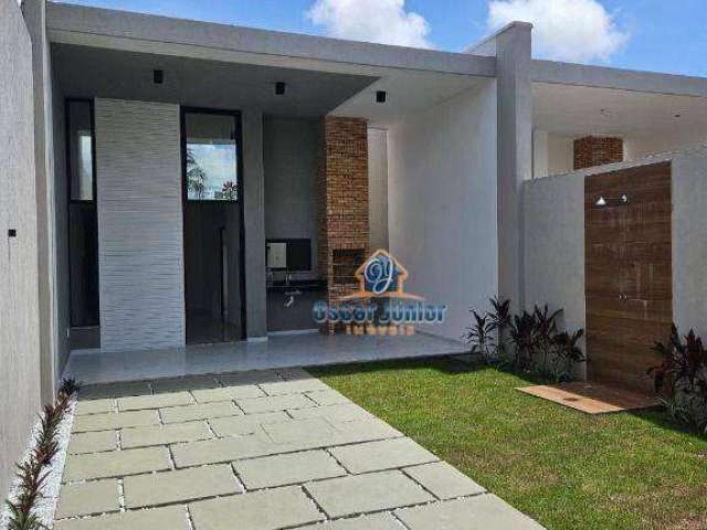 Casa Plana com Pé Direito Duplo, 3 Suítes (1 Reversível), 110 m² por R$ 430.000 - Guaribas - Eusébio/CE