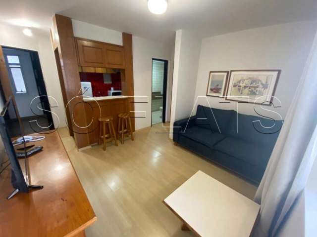 Flat mobiliado com 42m² com quarto, sala, cozinha completa e banheiro, a 200 m da Av. Paulista.