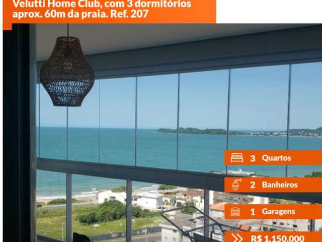 Apartamento finamente mobiliado no Velutti Home Club, com 3 dormitórios aprox. 60m da praia. Ref. 207