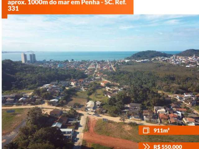 Terreno de 911,88m² em bairro promissor aprox. 1000m do mar em Penha - SC. Ref. 331