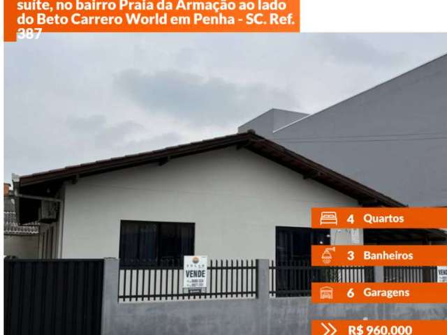 Casa Para Vender com 4 quartos sendo 1 suíte, no bairro Praia da Armação ao lado do Beto Carrero World em Penha - SC. Ref. 387