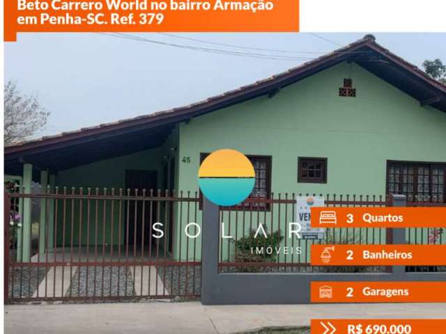 Casa Para Vender com 2 suítes ao lado do Beto Carrero World no bairro Armação em Penha-SC. Ref. 379