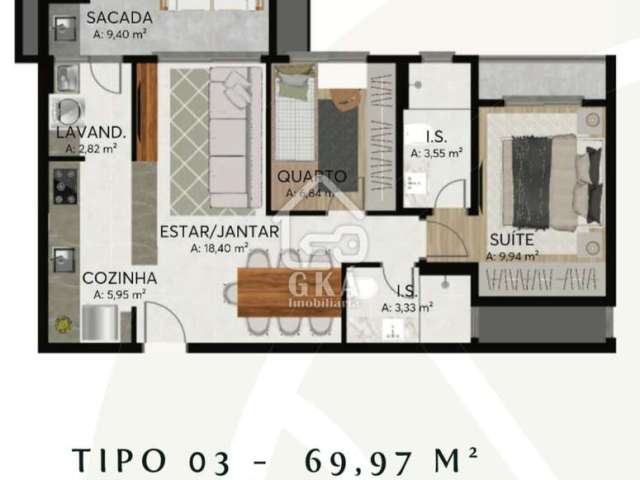 Apartamento com 2 quartos à venda no Bacacheri, Curitiba , 690 m2 por R$ 566.370