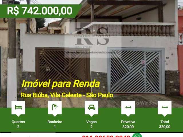 Imóvel para Renda para Venda em São Paulo, Vila Celeste, 2 dormitórios, 1 banheiro, 2 vagas