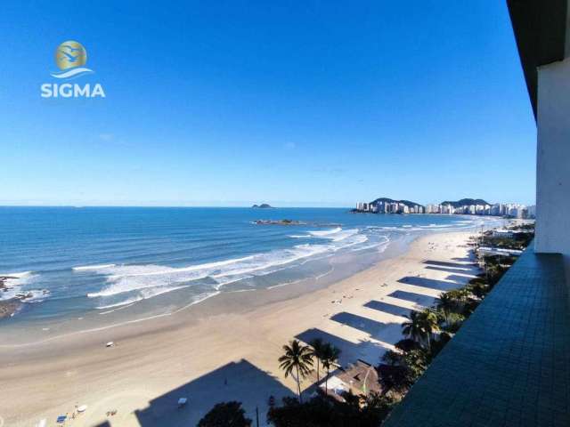 Apartamento na praia, Frente ao mar, 4 dormitórios, 2 suítes, 1 vaga, Pitangueiras, Guarujá.