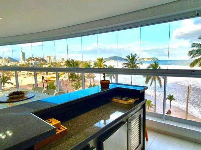 Apartamento de frente para o mar com 4 dormitórios e varanda gourmet em prédio com lazer e 3 vagas de garagem, Praia da Enseada - Guarujá.