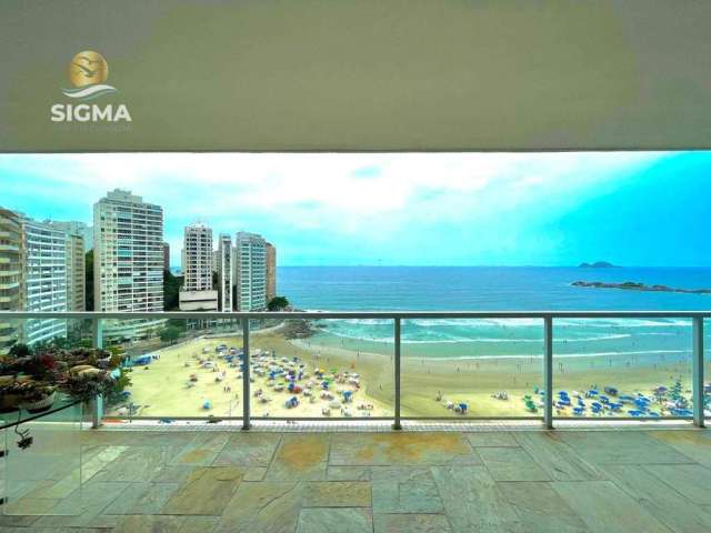 Apartamento de frente para o mar com 4 dormitórios em prédio com piscina e churrasqueira - Praia das Pitangueiras, Guarujá.