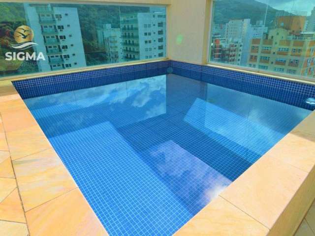 Perto da praia - Cobertura com 2 suítes - Piscina e churrasqueira - Condomínio com lazer - 2 vagas - Pitangueiras - Guarujá/SP.