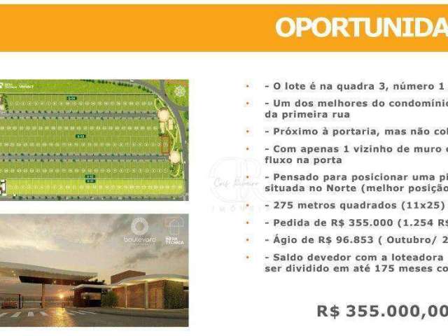 Terreno à venda, 275 m² por R$ 355.000,00 - Grand Ville - Uberlândia/MG