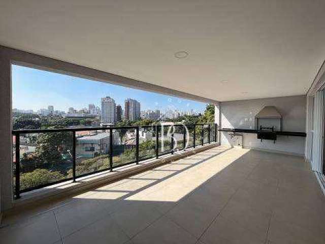 Apartamento em Moema com vista livre, 163 metros quadrados, 3 suítes, 3 vagas e depósito privativo.