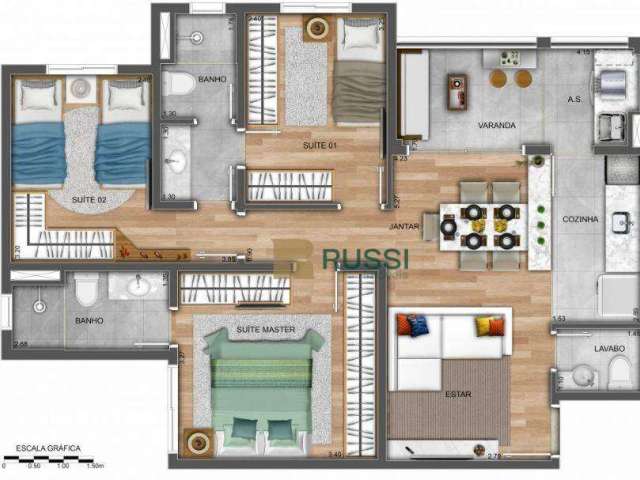 Apartamento com 3 dormitórios à venda, 75 m² por R$ 630.225,63 - Parque Industrial - São José dos Campos/SP