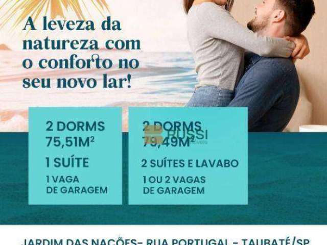 Apartamento com 2 dormitórios à venda, 75 m² por R$ 375.000,00 - Jardim das Nações - Taubaté/SP