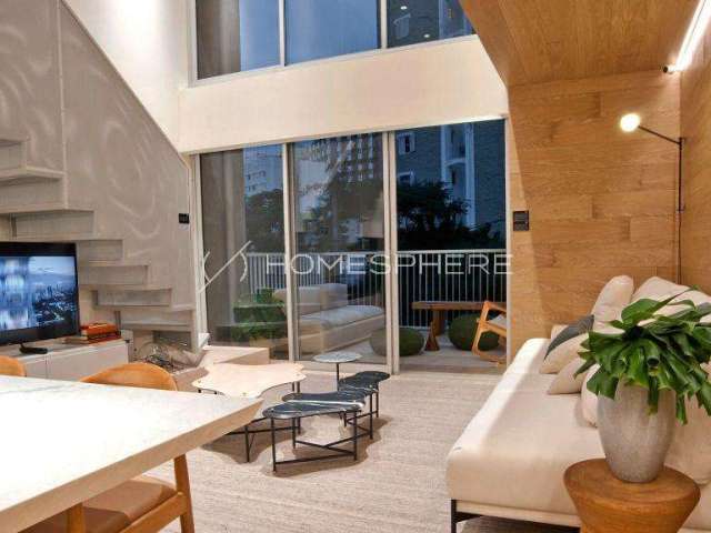 Nord Jardins Alameda Franca, 1608. Apartamento à venda Jardins, 80m², duplex, 1 quarto, sendo 1 suíte, terraço, prédio novo, 1 vaga e lazer. Apartamento no contrapiso