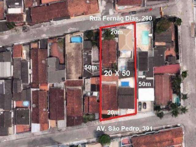 Terreno à venda, 1.000 m²  20 x 50 por R$ 2.800.000 - Aviação - Praia Grande/SP