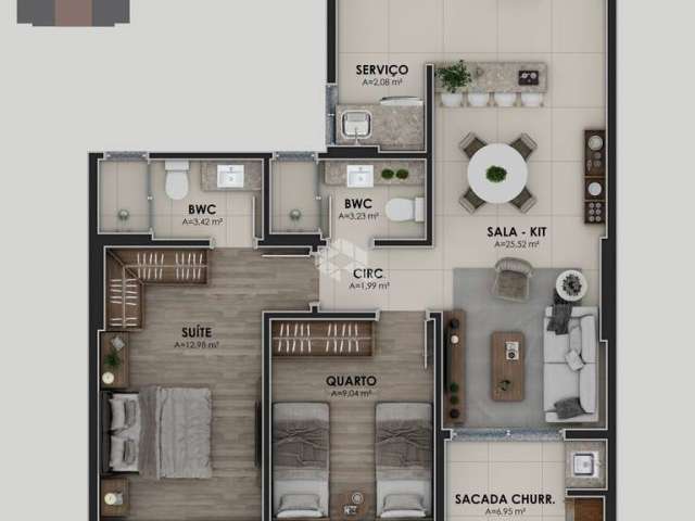 Apartamento 2 dormitórios em Kobrasol-SJ