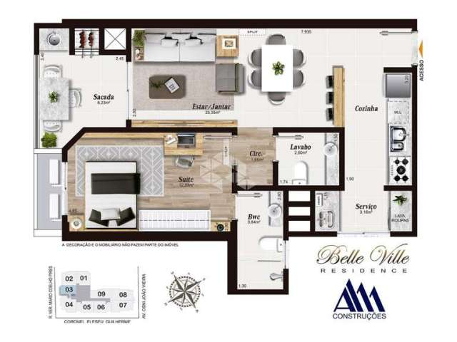 Apartamento com 1 suíte em Kobrasol-SJ