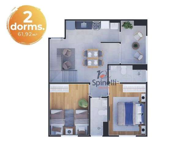 Apartamento no litoral 2 dormitórios e 1 suíte  à venda, 61 m² por R$ 331.200 - Martim de Sá - Caraguatatuba/SP